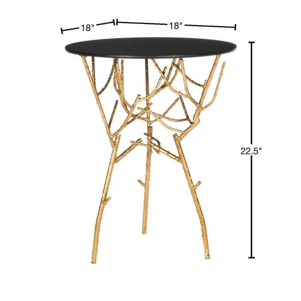 18" Transitional Black and Gold Round Metal & Glass Accent Table