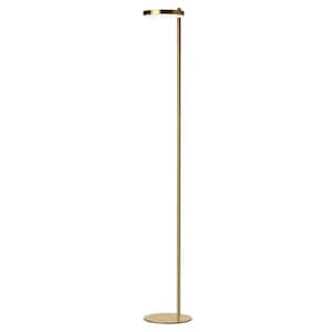 Fia 60.5 in. Aged Brass, White Transitional 1-Light Standard Floor Lamp for Living Room Acrylic Round Shade