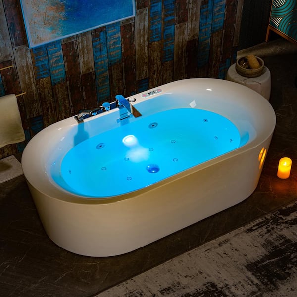 WOODBRIDGE 72 in. x 35 in. Acrylic Whirlpool and Air with Inline Heater Combination Bathtub with Center Drain and Faucet in White