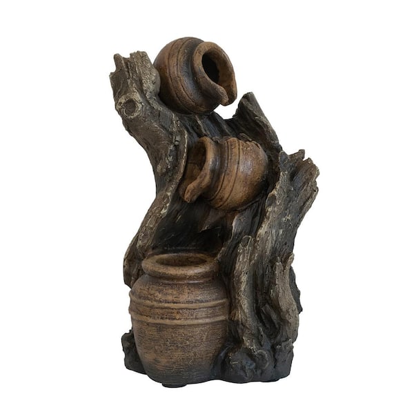 Huluwat 10.8 in. Brown Decorative 3 Tier Water Fountain with Pot Design for Home Office Bedroom