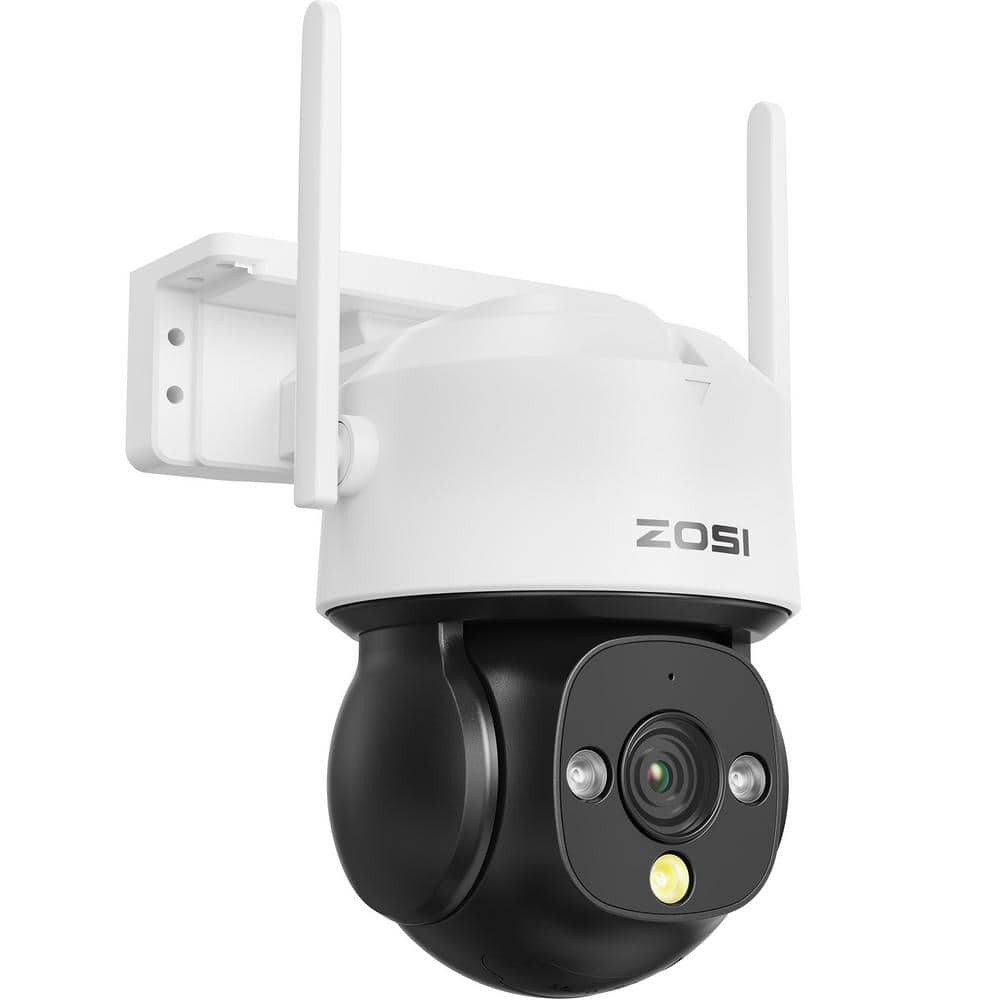 ZOSI Wired 5MP Outdoor Security Camera, 365° Pan & Tilt Wireless Surveillance Camera, 2-Way Audio, Smart Human Car Detection, White