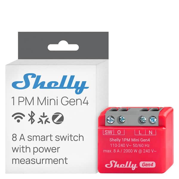 1PM Mini Gen4, WiFi Bluetooth and Zigbee Smart Switch Relay, 1-Channel 8A With Power Measurement, Home Automation, Red