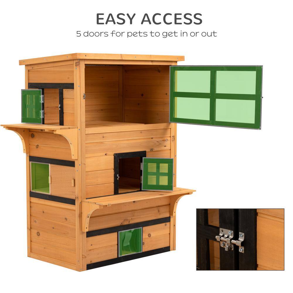 Medium Yellow Wooden 3-Story Outdoor Cat House with Escape Doors