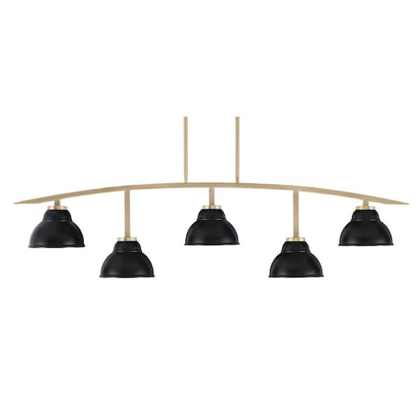 Unbranded Siena 51.25 in. 5-Light New Age Brass Chandelier with 7 in. Matte Black Metal Shades no bulbs included