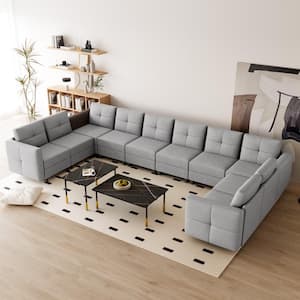 152.3 in.W U-Shaped Sofa Square Arm Fabric Modern Storable 10-Seat(Gray)