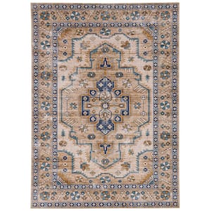 Washable Jackson Ivory and Gold 3 ft. x 5 ft. Distressed Polyester Area Rug