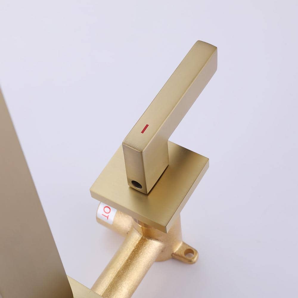 Brushed Gold Wall-Mount 2-Handle Bathroom Faucet