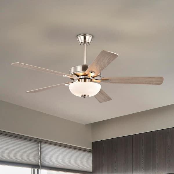52 in. Brushed Nickel 5-Blade Integrated LED 6-Speed Indoor Ceiling Fan with Light Kit and Remote Control
