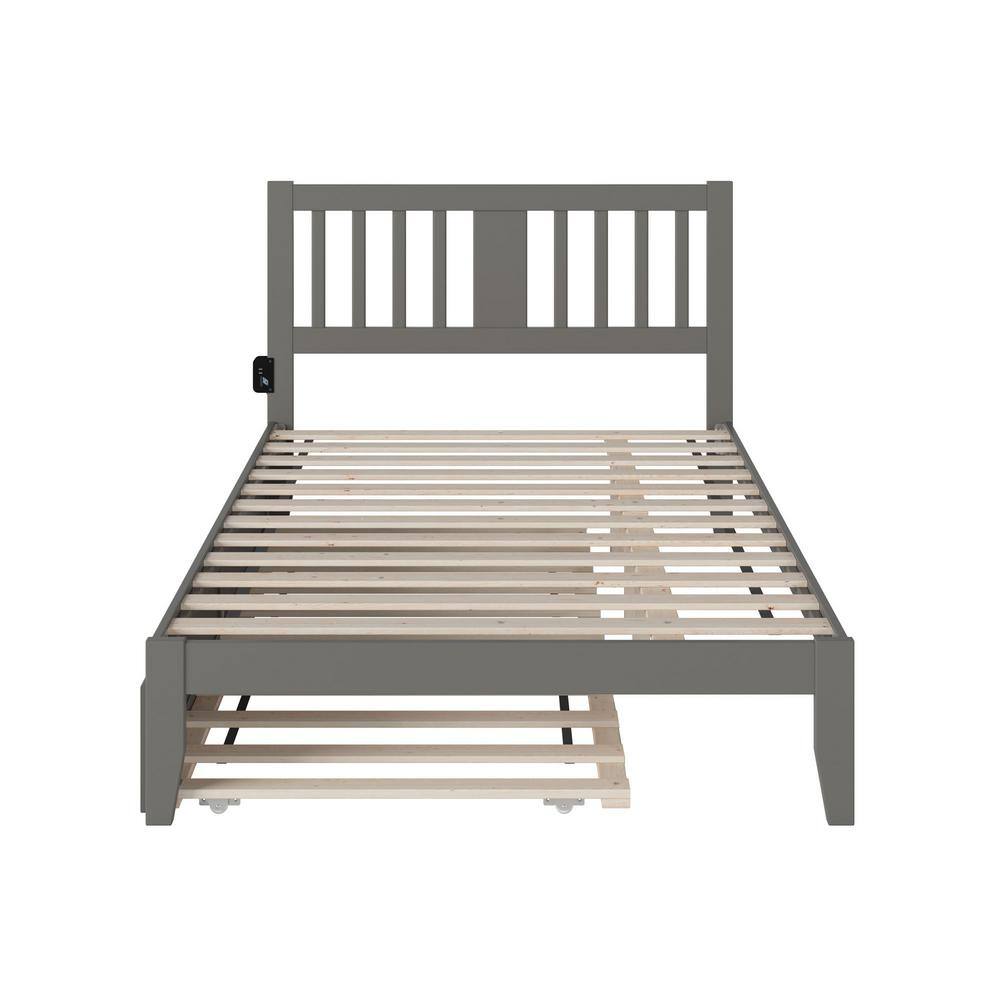 Tahoe Gray Full Wood Platform Bed with Trundle and USB Charger