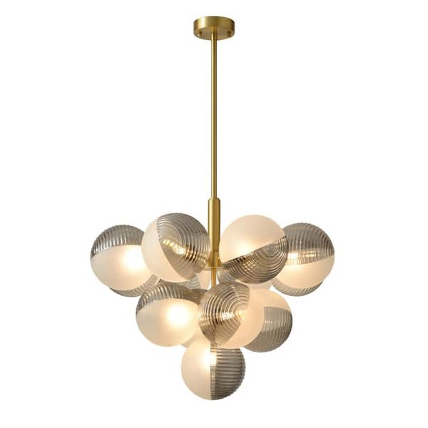 HUOKU 13-Light Brass, Smoky Gray and White Bubble;Island Circle;Cluster ...