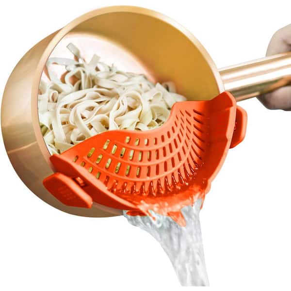 Anqtovp Multipurpose Clip-On Strainer Silicone Kitchen Colander in Orange