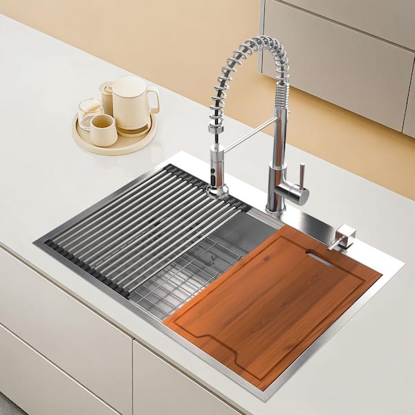 33 in. x 22 in. Drop In Single Bowl 16-Gauge Stainless Steel Kitchen Sink with Accessories