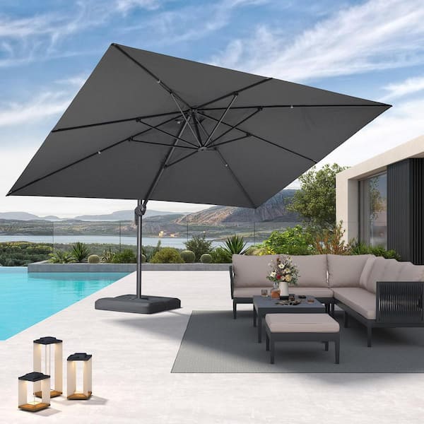 PURPLE LEAF 10 ft. x 13 ft. Outdoor Patio Cantilever Umbrella Aluminum 360° Rotation Umbrella with Base, Mist Gray