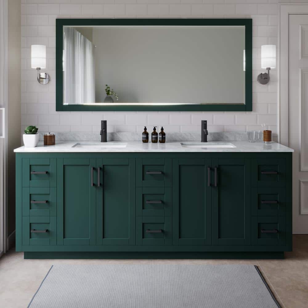 Miranda 84 in. W x 22 in. D x 33.75 in. H Double Sink Bath Vanity in Green with White Carrara Marble Top and Mirror price history on PriceWatchPro