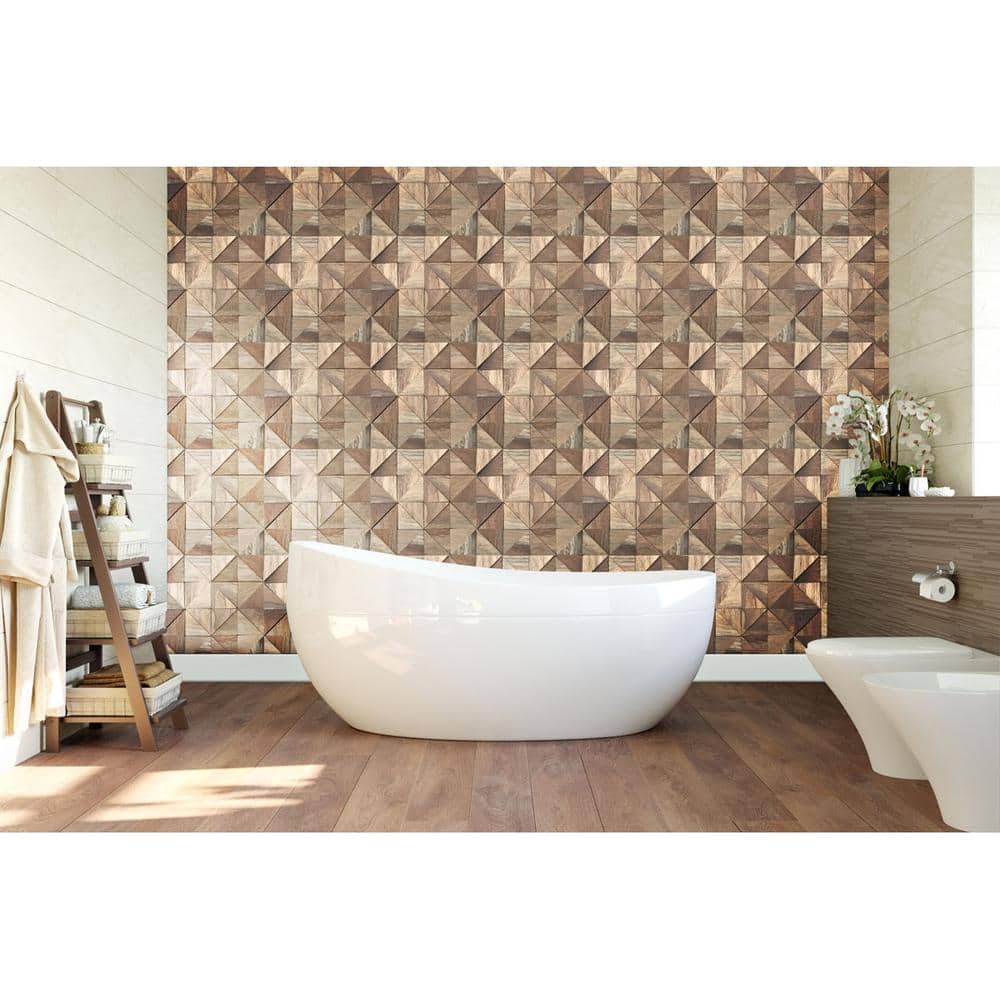 Natural Finish Reclaimed Boat Wood Mosaic Wall Tile 11-Pack