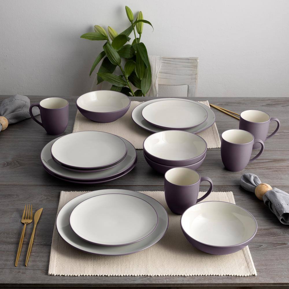 Plum and White Ceramic 16-Piece Square Dinnerware Set
