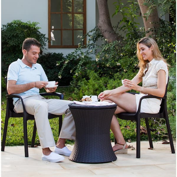 White with Black Keter Cool Bar/Cocktail/Coffee 3-in-1 Patio Table 
