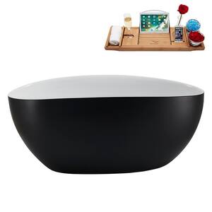 59 in. x 28 in. Acrylic Freestanding Soaking Bathtub in Matte Black With Matte Black Drain