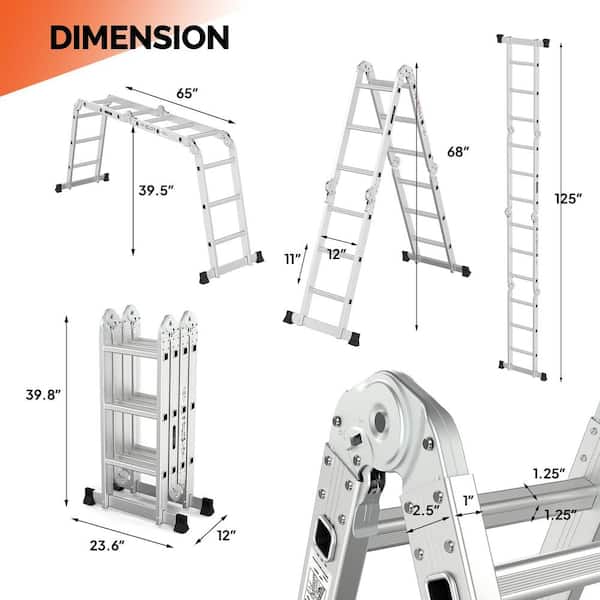 Angel Sar 12.5 ft. Reach 330 lb. Aluminium 7-in-1 Folding