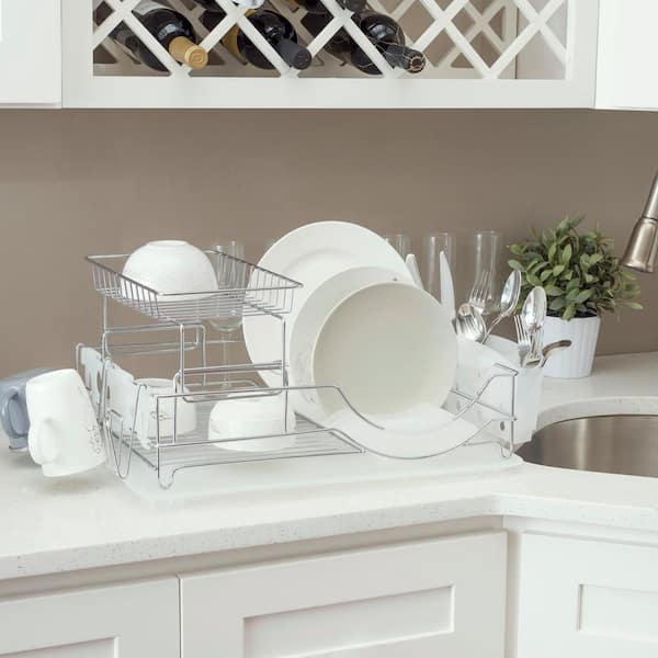 Home Basics Deluxe 2-Tier White Standing Dish Rack