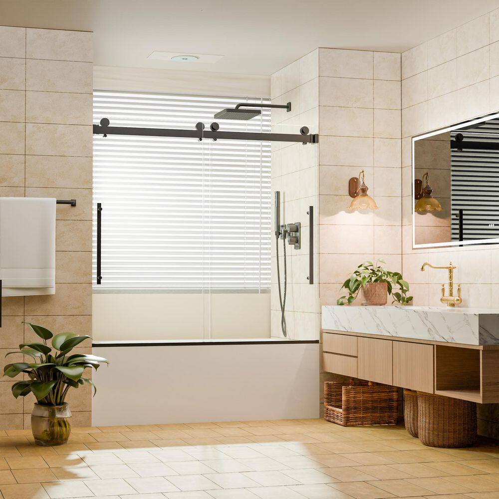 56-60 in. in. W x 60 in. H Soft-Close Frameless Double Sliding Tub Door in Mattlle Black with 5/16 in. Clear Glass price history on PriceWatchPro