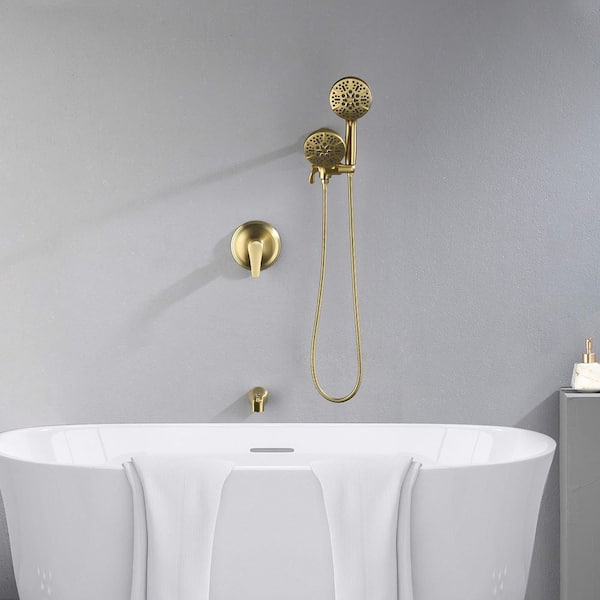 Celina Single-Handle 7-Spray Shower Faucet With Tub Spout In Brushed Gold Valve Included