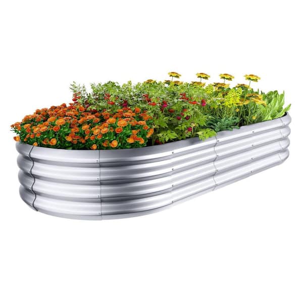 Primehome 6x3x1 ft. Galvanized Steel Raised Garden Bed Planter Box - Outdoor Oval Metal Frame for Vegetables/Flowers