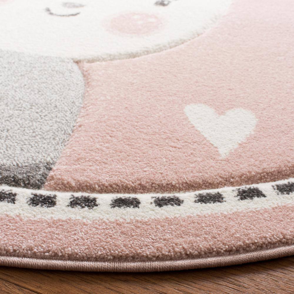Enchanted Ivory Pink Round Synthetic Kids Play Rug - 5'3"