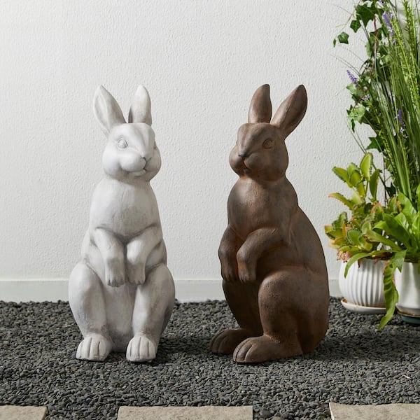 Glitzhome 22.75 in. H MGO White Standing Rabbit Garden