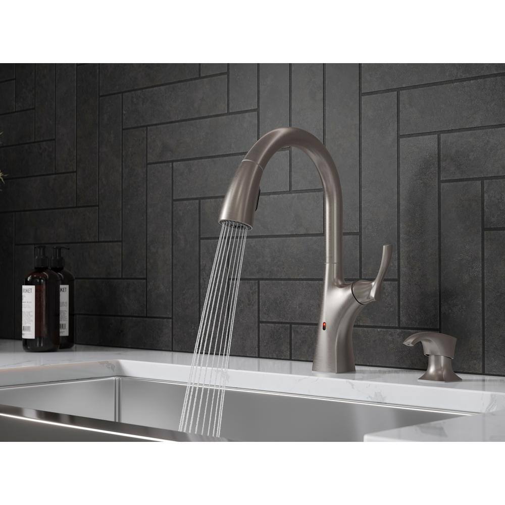 Spot Defense Stainless Steel Touchless Pull Down Kitchen Faucet with Soap Dispenser