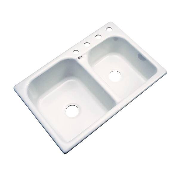 Thermocast Cambridge Drop-In Acrylic 33 in. 4-Hole Double Bowl Kitchen Sink in Biscuit
