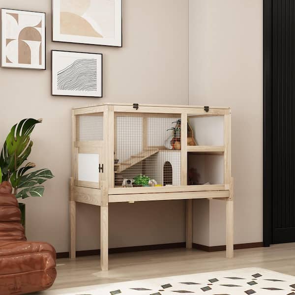 FUFU&GAGA 34.9 in. x 19.7 in. x 36.6 in. Large Wooden Reptilet House, Turtle Habita, Outdoor Reptile Tank Cage for Lizards Hamster