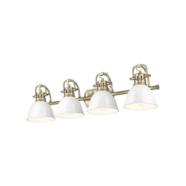 Golden Lighting - Duncan 8.25 in. 4-Light Aged Brass Vanity Light with White Shade