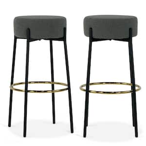 Avon 30 in. Gray Boucle Backless Metal Bar Stool with Black Metal Legs Set of 2