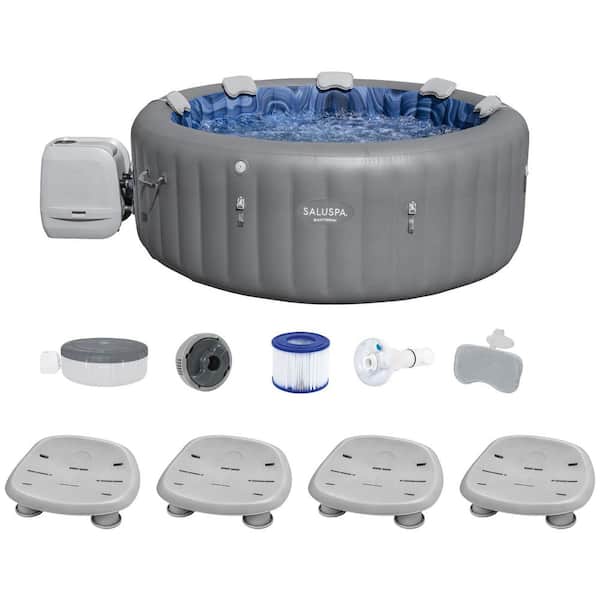 Bestway Santorini 7-Person HydroJet Hot Tub with Set of 4 SaluSpa Pool and Spa Seat