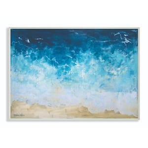 12 in. x 18 in. "Abstract Beach Waves Ocean Blue Painting" by Melissa Lyons Wood Wall Art
