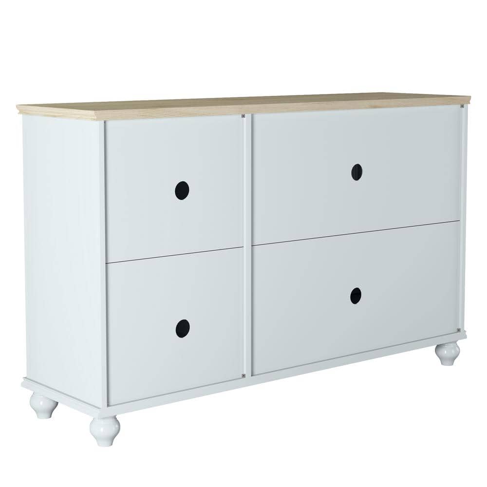 Grayish-White Vintage Wood and Glass Sideboard Cabinet