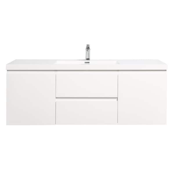 BATHLYN Newport 58.7 in. W x 19.5 in. D x 20.5 in. H Single Sink Bath Vanity in White with White Resin Top