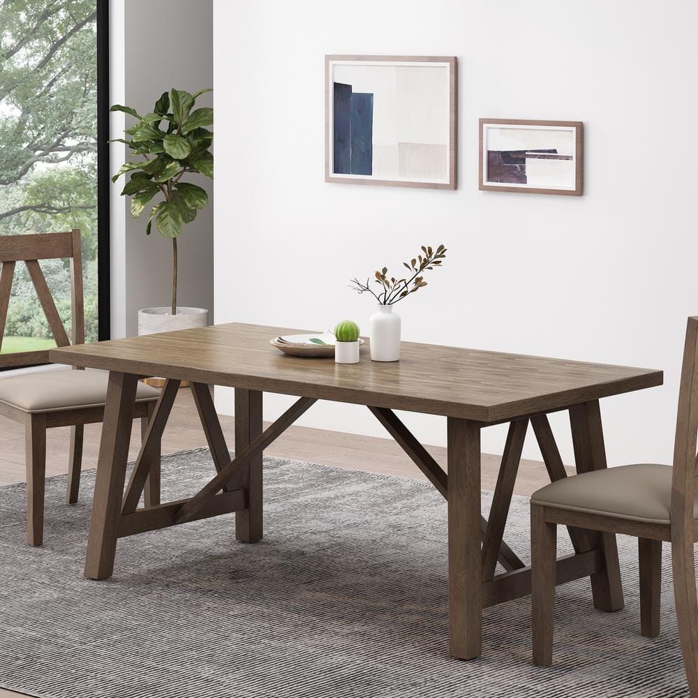 Antique Brown Farmhouse Wood Trestle Dining Table, 71"
