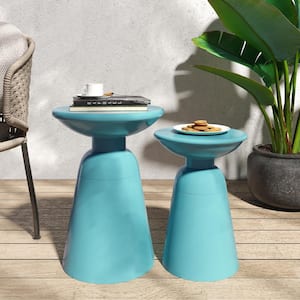 Blue Metal Round Outdoor Side Table 2-Piece