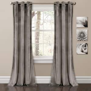 Gray Velvet Grommet Room Darkening Curtain - 38 in. W x 84 in. L (Set of 2)