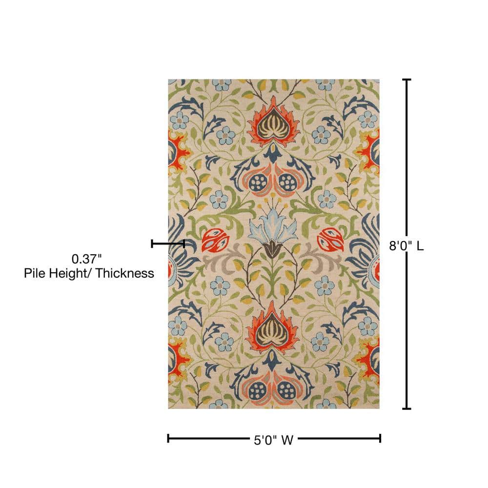 Handmade Multi-Colored Floral Wool 5'x8' Tufted Rug