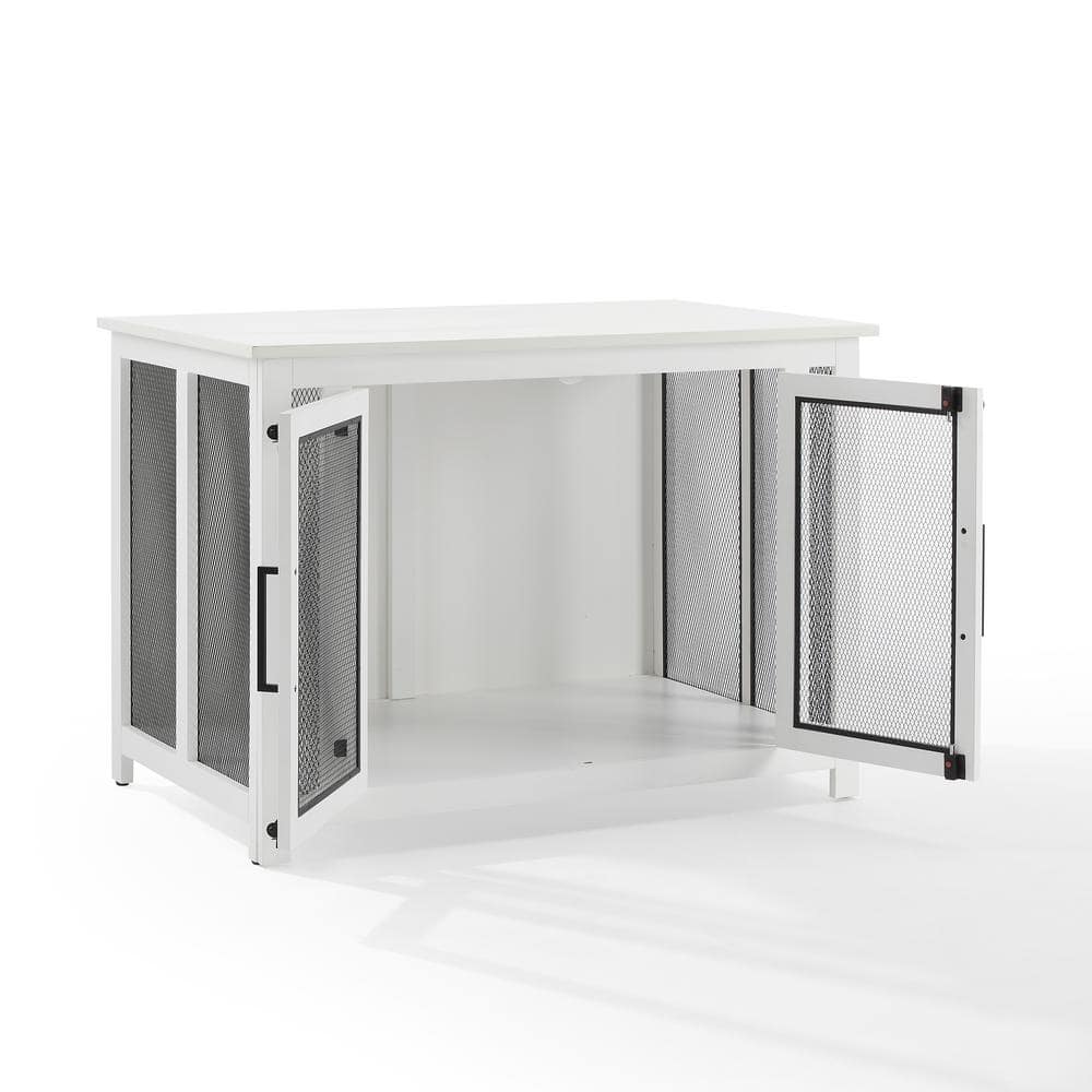 White and Black Steel Mesh Dog Crate Console Table