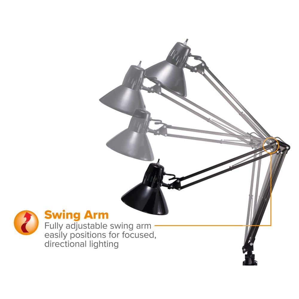 Sleek 36" Black Metal LED Clamp Desk Lamp with Adjustable Arm