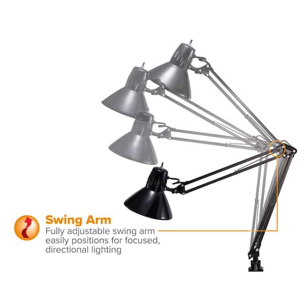 Black Metal Swing Arm Led Desk Lamp, 36 In Black Metal Swing Arm Led Desk Lamp With Clamp