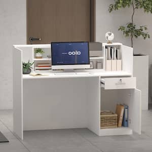 55.1 in. W x 23.6 in. D Rectangular White MDF Computer Desk with a Desktop, 6-Storage Shelves, 1-Drawer and 1-Cabinet