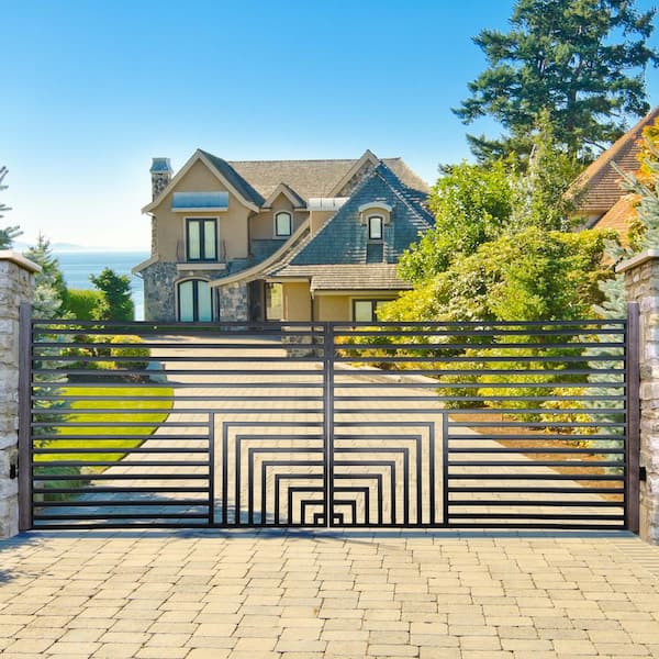 12 ft. x 6 ft. Automated Steel Florence Dual Swing Black Steel Driveway Gate and Gate Opener Kit ETL Listed Fence Gate