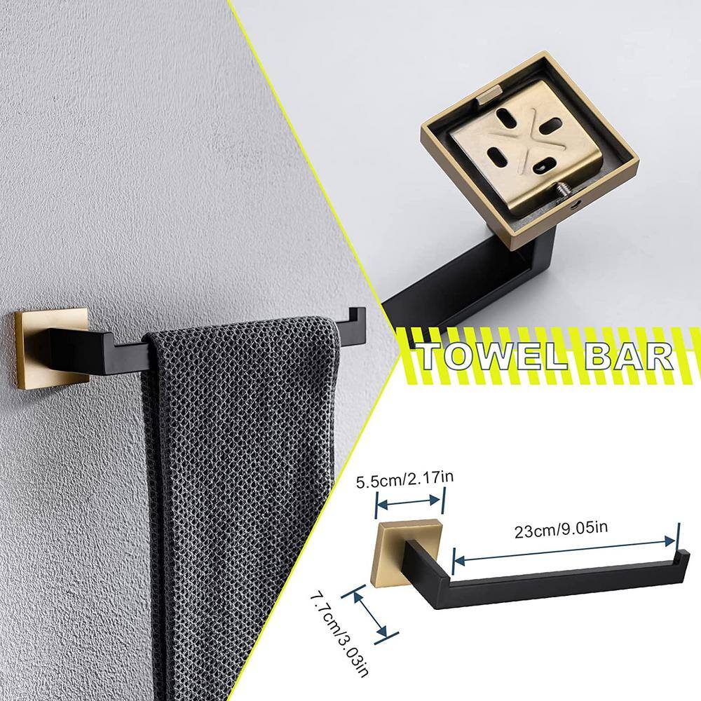 23.6 Inch Black and Brushed Gold Metal Towel Bar Set