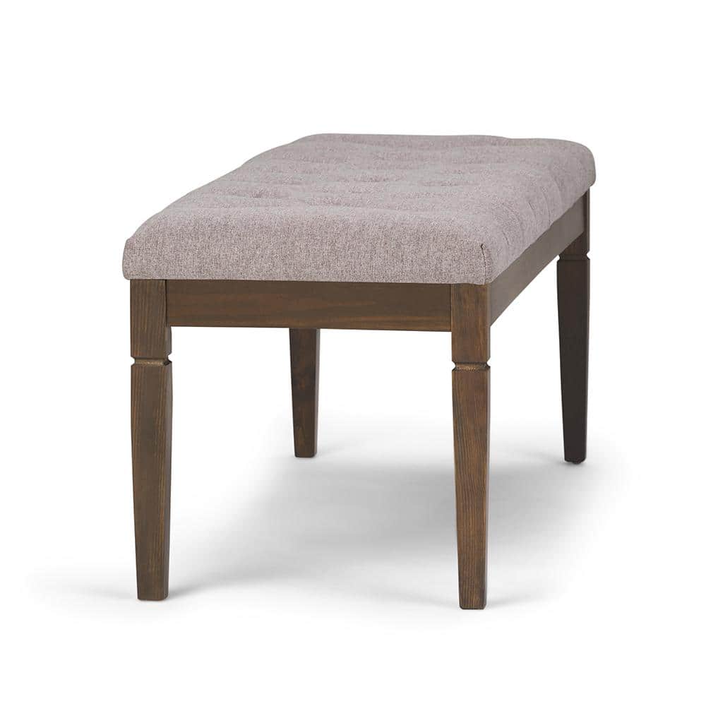 Cloud Grey Linen Tufted Ottoman Bench with Wood Legs