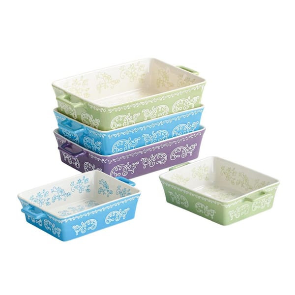 2-Piece Green Pattern Ceramic Baking Dish Set with Handles Nonstick Porcelain Oven Microwave Dishwasher Safe